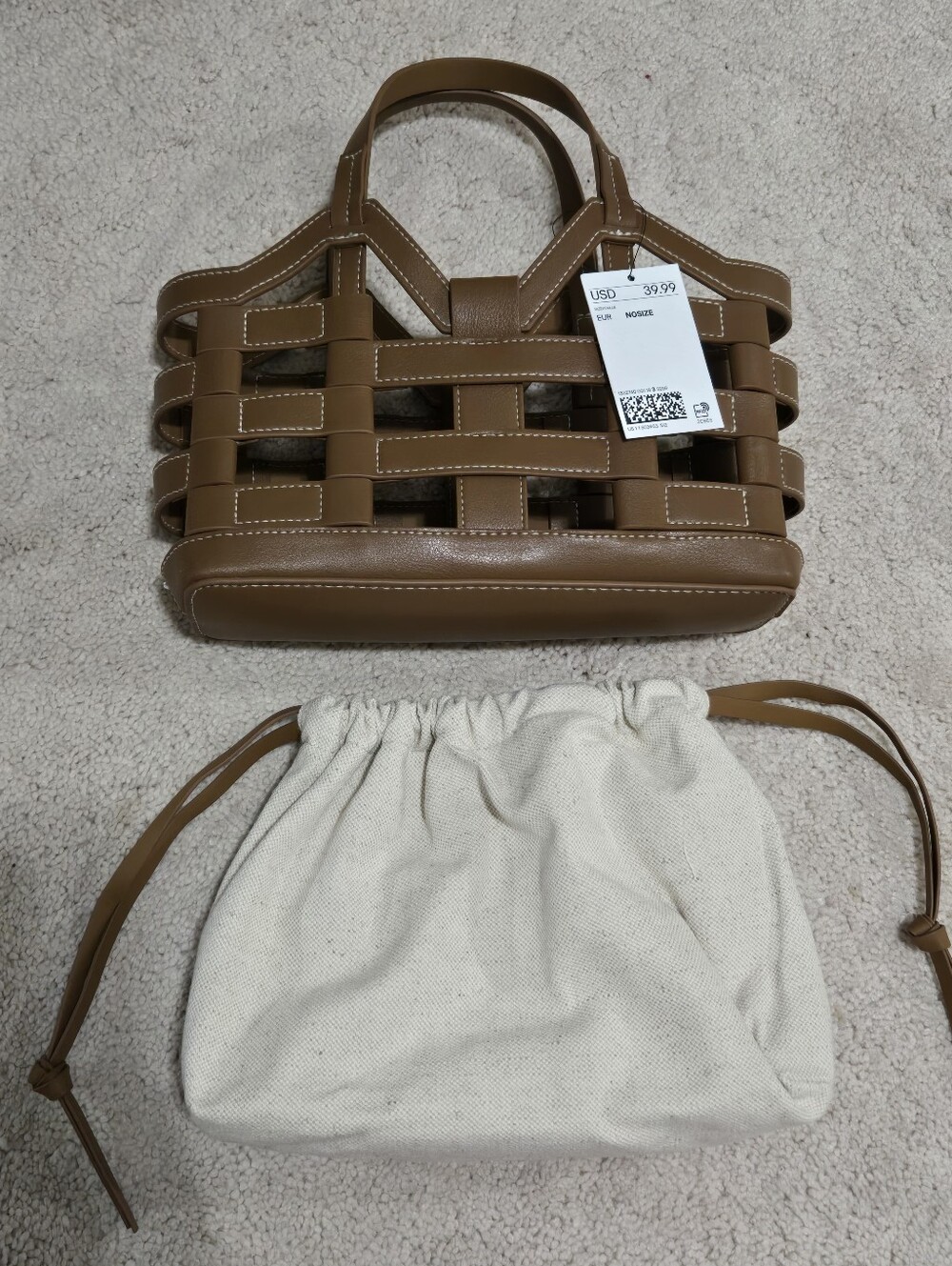 H&M Light Brown/beige Drawstring Detail Tote Bag - Picture 10 of 11
